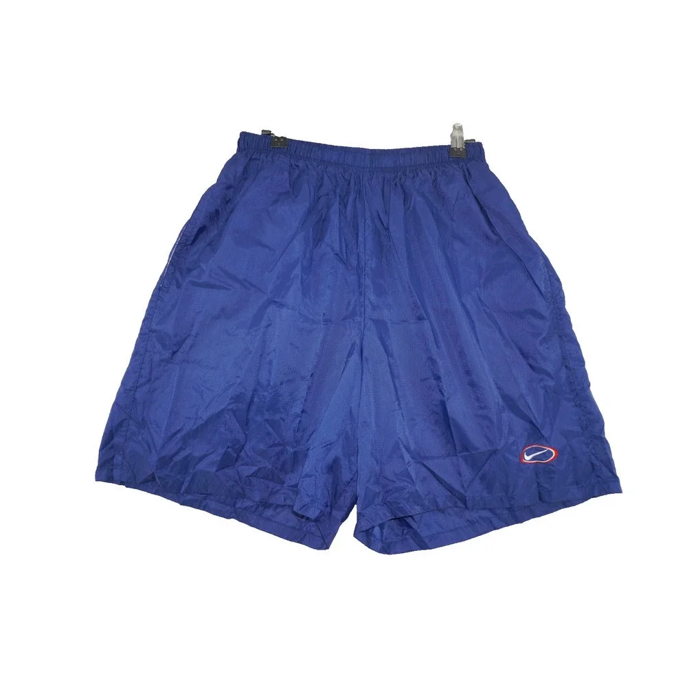 Vintage Nike Youth XL Blue Nylon Track Shorts Swoosh Logo Y2K Athletic